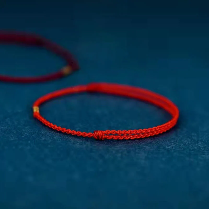 Buddha Stones 925 Sterling Silver Lucky Golden Bead Braided String Bracelet Anklet