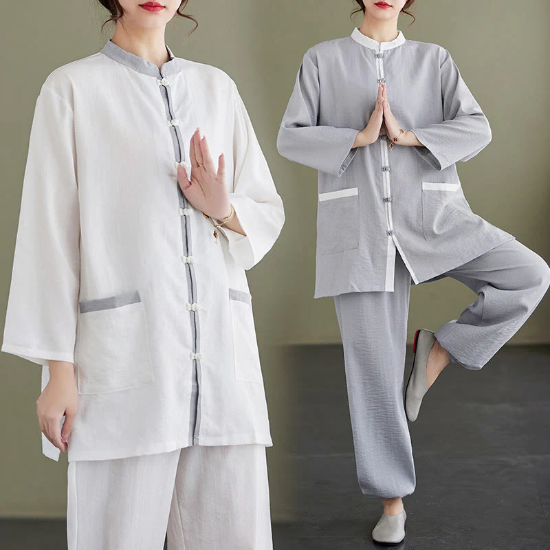 Buddha Stones 2pcs Cotton Tai Chi Shirt Top Pants Meditation Zen Clothing Women's Set
