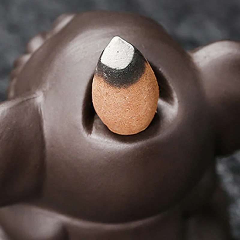 Buddha Stones Cute Elephant Purple Clay Backflow Smoke Fountain Peace Healing Incense Burner Decoration