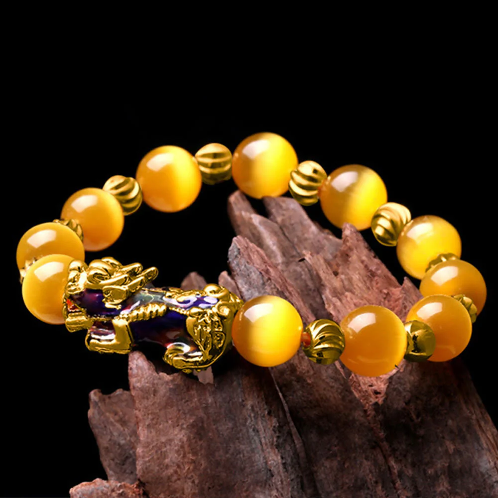 Buddha Stones Cat Eye Color Change PiXiu Support Bracelet