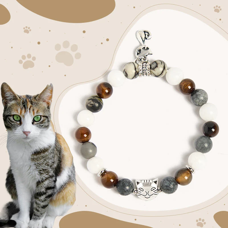 Buddha Stones Tricolor Cat Black Veined Jasper Brown Striped Agate Chalcedony Strength Bracelet