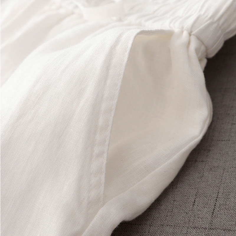 Buddha Stones Casual High Waist Ruffled Drawstring Design Women's Wide Leg Cotton Pants With Pockets