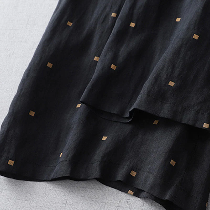 Buddha Stones Summer Casual Polka Dot Pattern Design Cotton Linen Women's Wide Leg Pants With Pockets