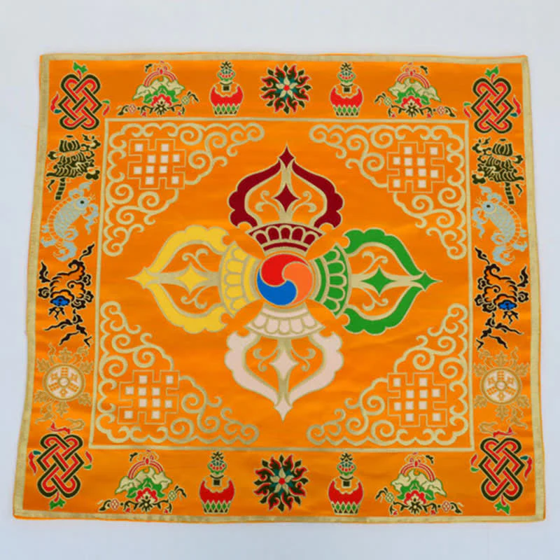Buddha Stones Flower Endless Knot Prayer Altar Mat Healing Meditation 8 Auspicious Symbols Mat Table Runner