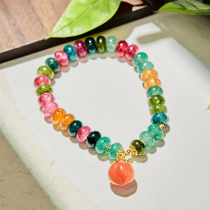 Buddha Stones Tourmaline Yanyuan Agate Peach Positive Bracelet