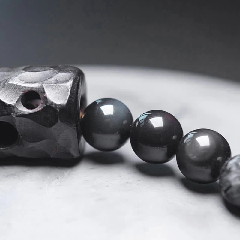 Buddha Stones Black Rutilated Quartz Ebony Wood White Crystal Success Couple Bracelet