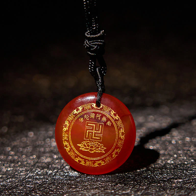 Buddha Stones Swastika Lotus Pattern Natural Various Crystal Black Obsidian Purification Necklace Pendant