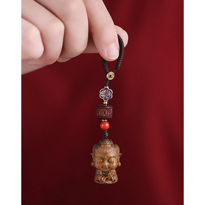 Buddha Stones Chinese Zodiac Natal Buddha Green Sandalwood Om Mani Padme Hum Peace Key Chain