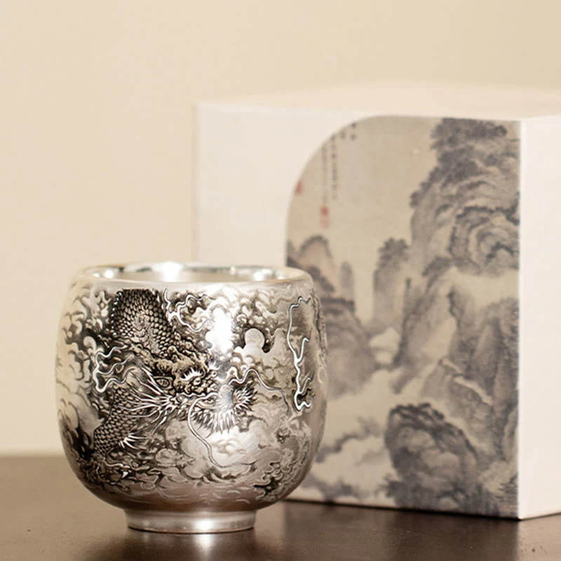 Buddha Stones Fish Lotus Seaweed Valley Mountains Pine Tree Dragon Teacup Kung Fu Tea Cup With Gift Box