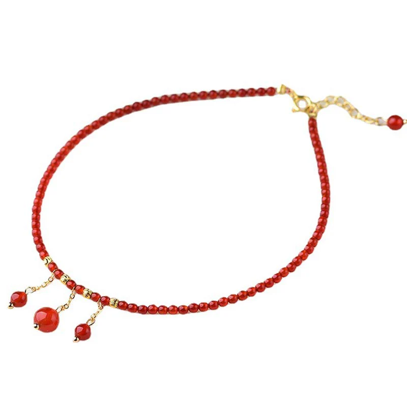 Buddha Stones Red Agate Confidence Calm Anklet