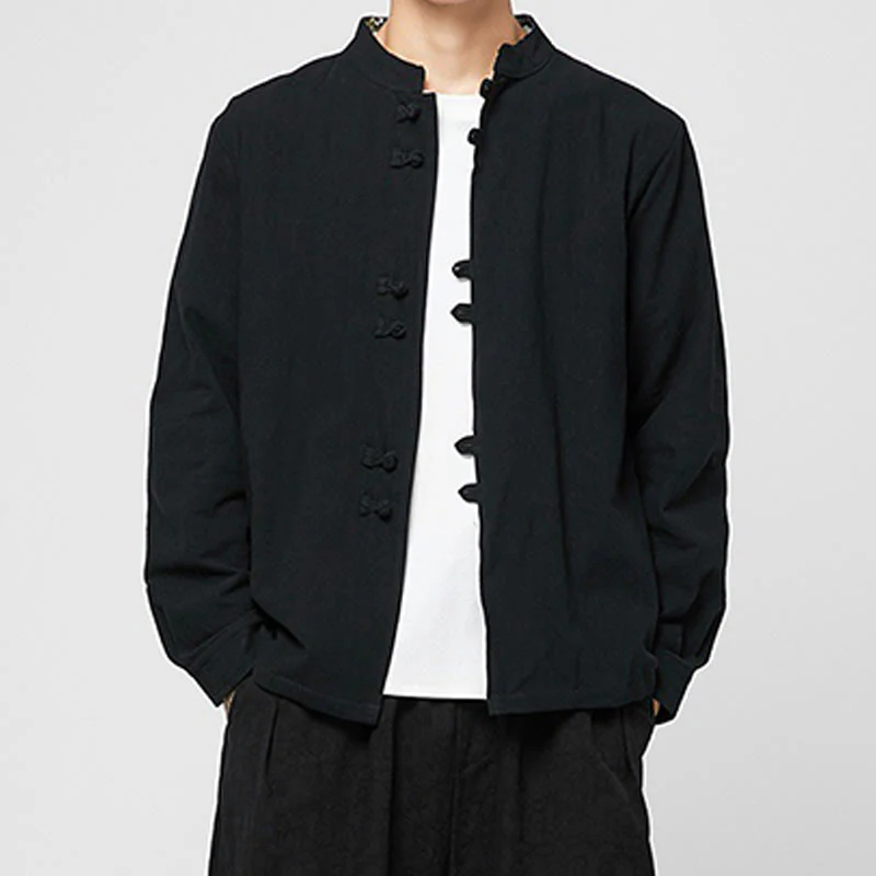 Buddha Stones Men's Frog-Button Dragon Pattern Cuffs Cotton Long Sleeve Shirt