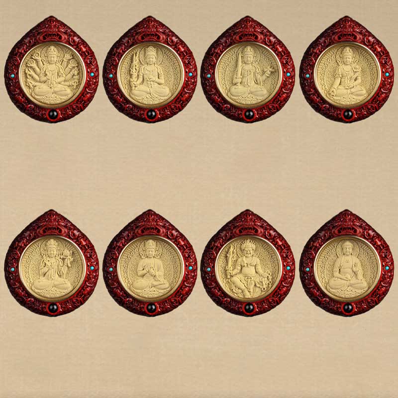 Buddha Stones Chinese Zodiac Natal Buddha Small Leaf Red Sandalwood Ebony Longevity Necklace Pendant