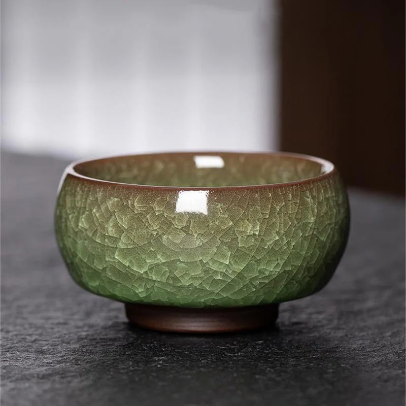 Buddha Stones Chinese Green Ice Crack Design Jianzhan Kiln Change Porcelain Teacup Kung Fu Tea Cup