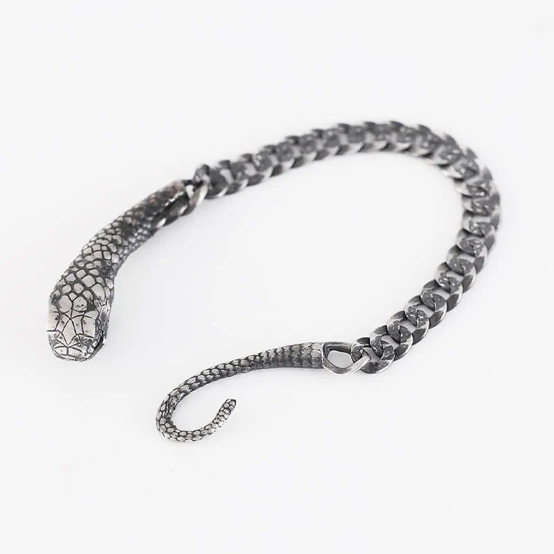 Buddha Stones Sterling Silver Snake Shape Texture Year Of The Snake Blessing Bracelet