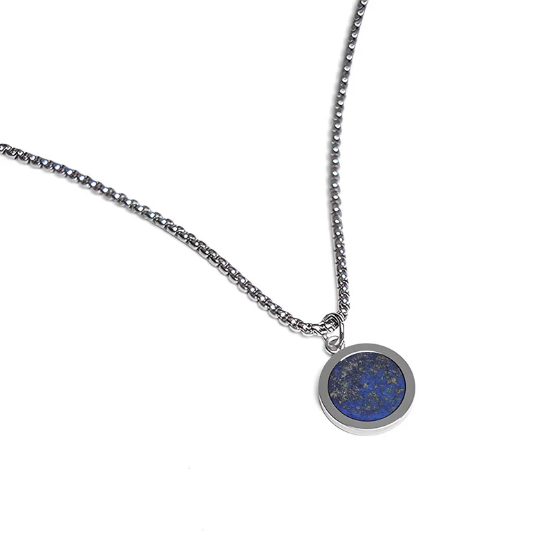 Buddha Stones Natural Stone Turquoise Tiger Eye  Lazurite Malachite Titanium Steel Purification Necklace Pendant