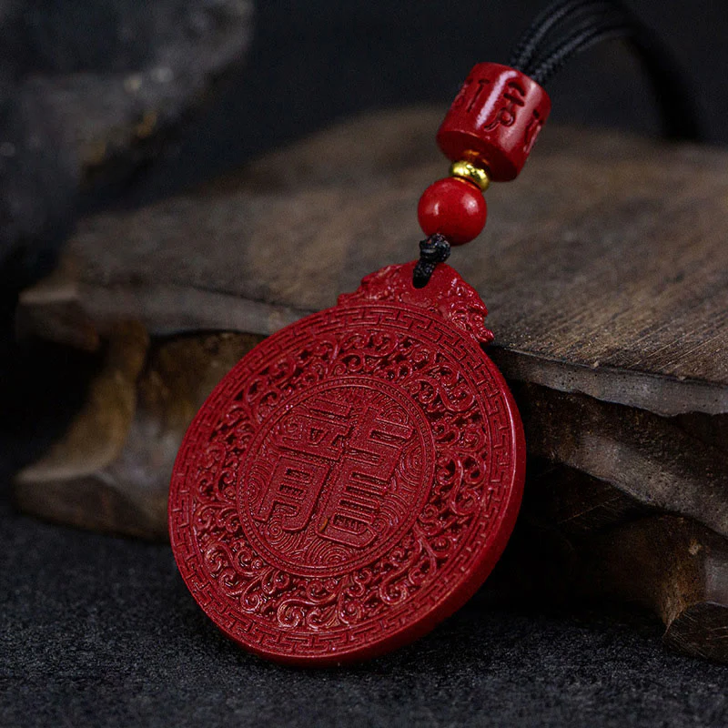 Buddha Stones Year of the Dragon Natural Cinnabar Dragon Protection Necklace Pendant