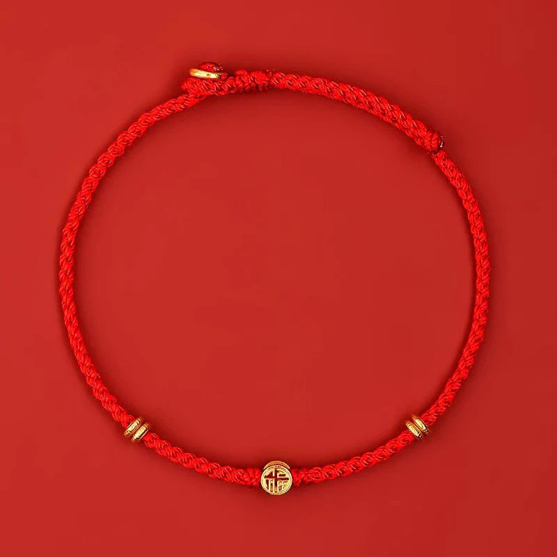 Buddha Stones Handmade Braided Red String 925 Sterling Silver Fu Character Luck Bracelet