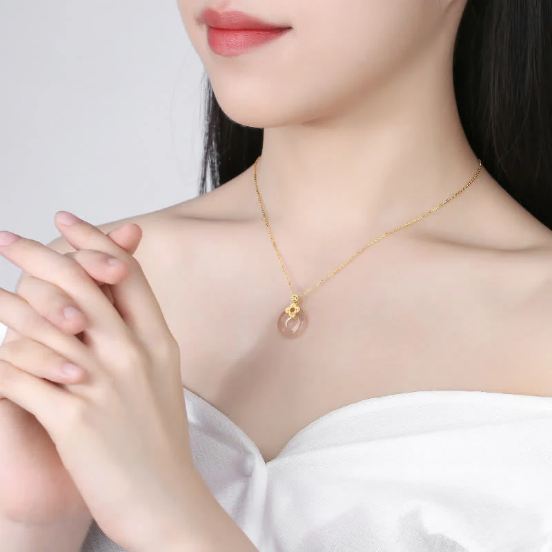 Buddha Stones 925 Sterling Silver Chalcedony Coin Peace Buckle Positive Necklace Pendant