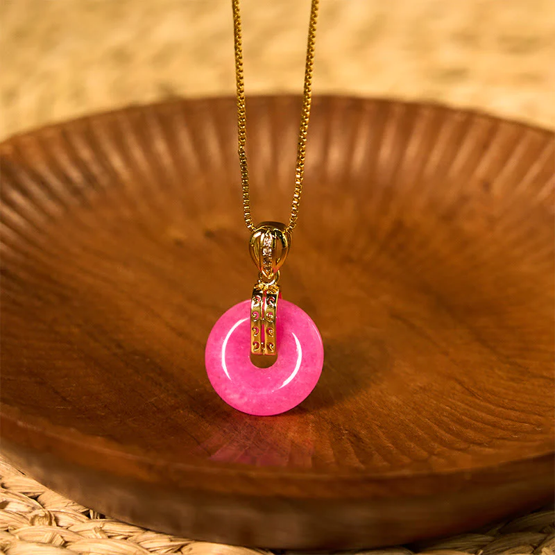 Buddha Stones Purple Jade Peace Buckle Happiness Necklace Pendant