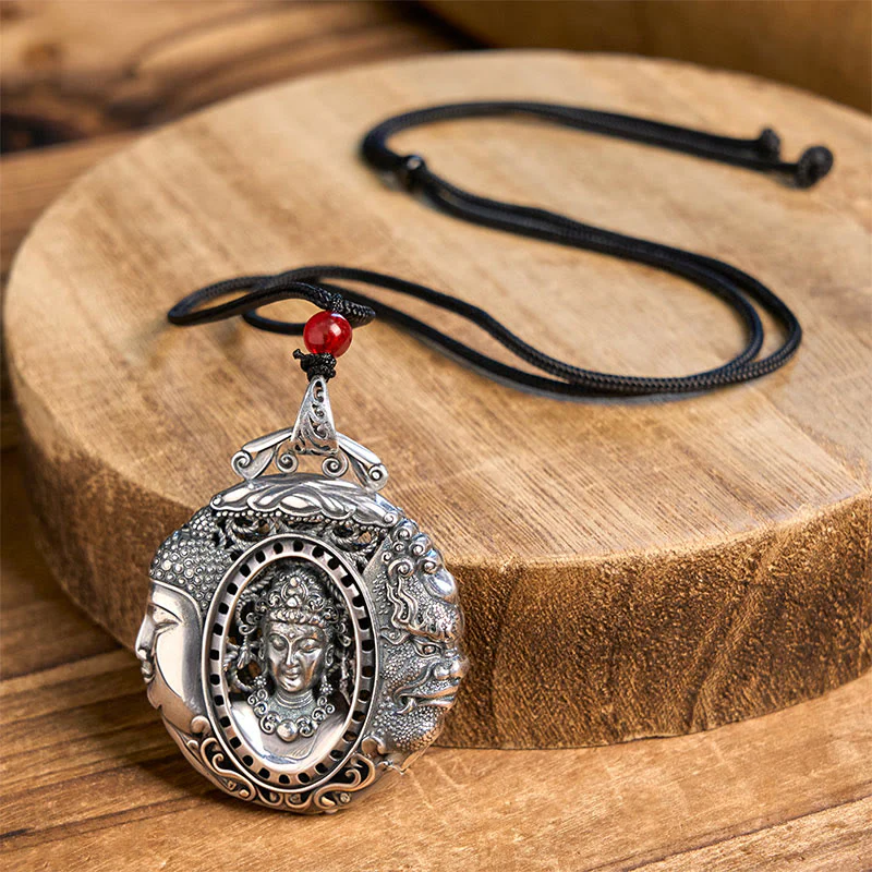Buddha Stones Copper Buddha Devil Pattern Serenity Pendant Necklace
