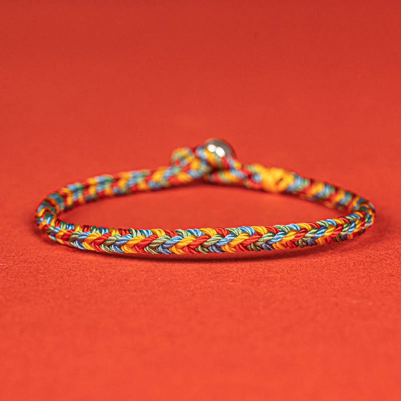 Buddha Stones 925 Sterling Silver Eight Thread Peace Knot Colorful Rope Luck Braided Bracelet
