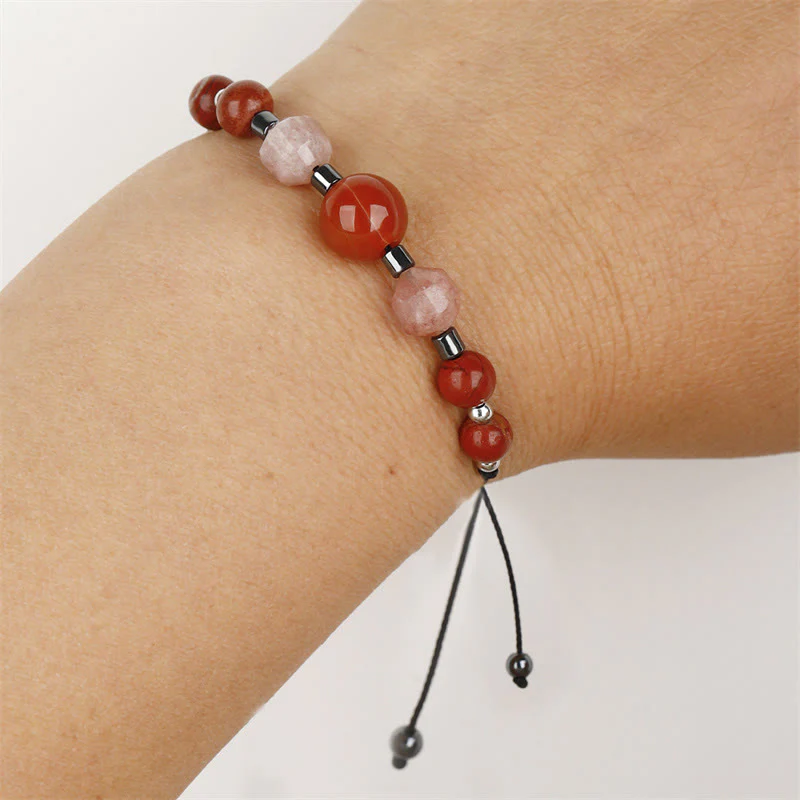 Buddha Stones Believe You Can Carnelian Red Jasper Hematite Sun Stone Positive Bracelet