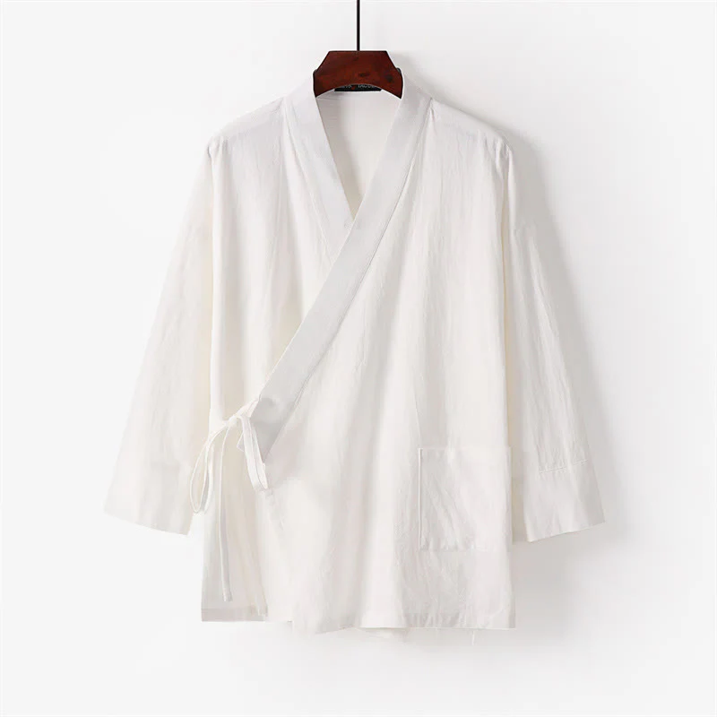 Buddha Stones 2Pcs Lace-up Cotton Kimono Pants With Pockets Men's Meditation Cloth Set