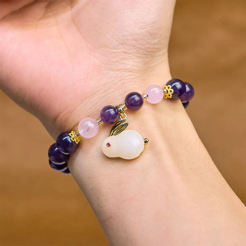 Buddha Stones Natural Amethyst Rabbit Beads Inner Peace Bracelet