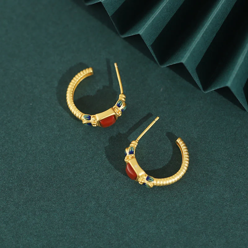 Buddha Stones 925 Sterling Silver Red Agate Lotus Confidence Calm Stud Earrings