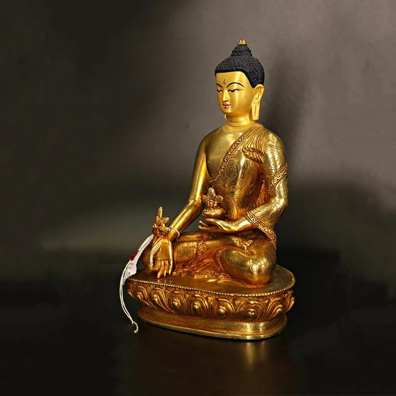 Buddha Stones Buddha Shakyamuni Medicine Buddha Compassion Copper Gold Plated Statue Decoration