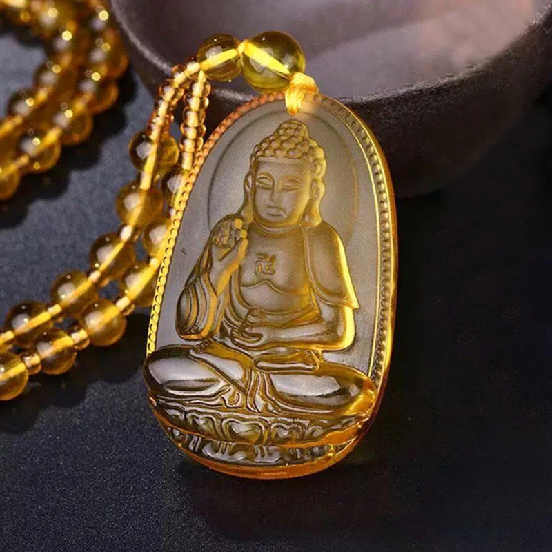 Citrine Guardian Buddha Serenity Pendant Necklace (Extra 40% Off | USE CODE: FS40)