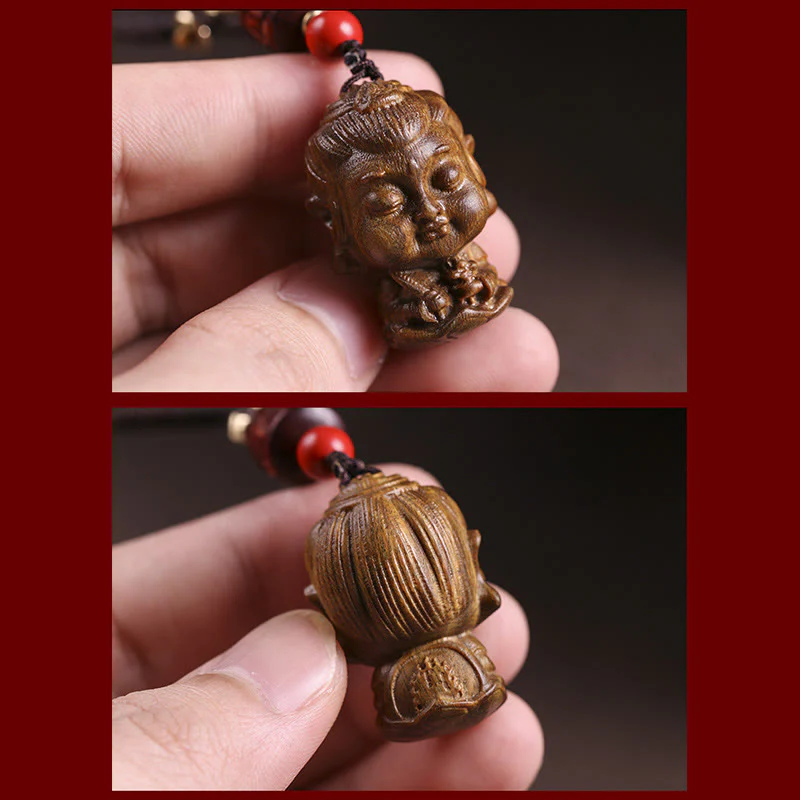 Buddha Stones Chinese Zodiac Natal Buddha Green Sandalwood Om Mani Padme Hum Peace Key Chain
