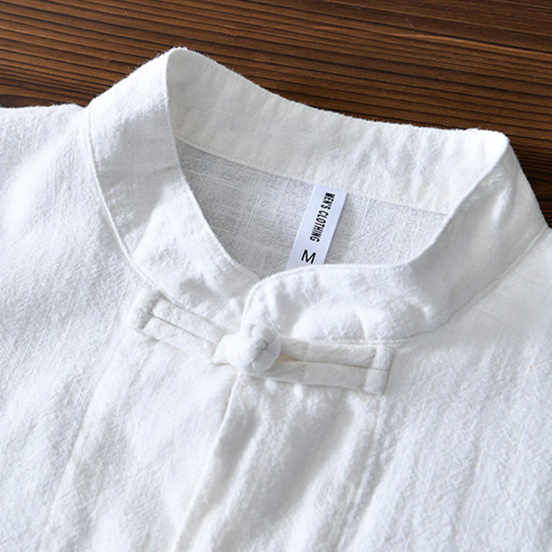 Buddha Stones Frog-Button Chinese Tang Suit Cotton Linen Men Jacket Shirt With Pockets