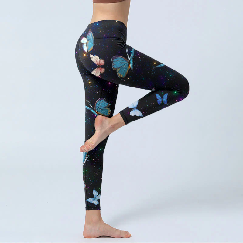 Buddha Stones Butterfly Star Sky Print Exercise Leggings Women's Yoga Pants