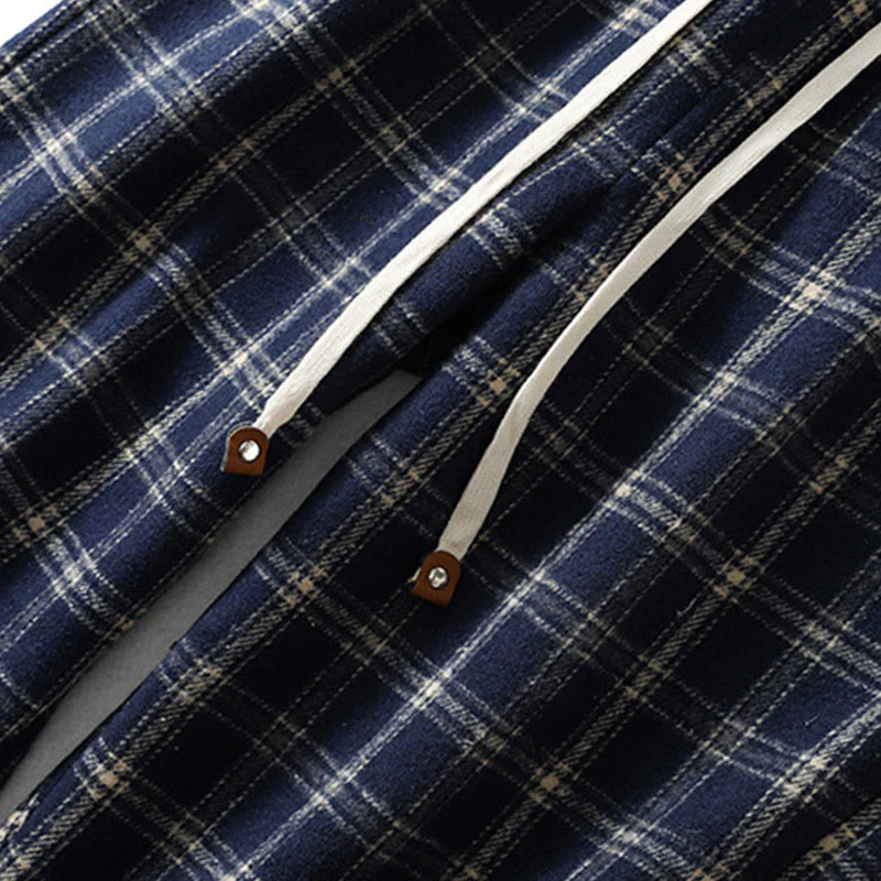 Buddha Stones Retro Plaid Pattern Women's Fleece-Lined Harem Cotton Pants With Pockets