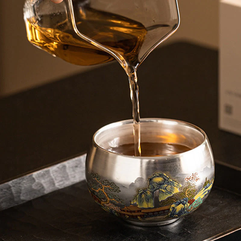 Buddha Stones Fish Lotus Seaweed Valley Mountains Pine Tree Dragon Teacup Kung Fu Tea Cup With Gift Box