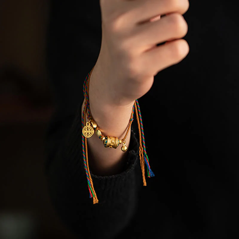 Buddha Stones Tibetan Handmade Om Mani Padme Hum Prayer Wheel Protection Strength String Bracelet