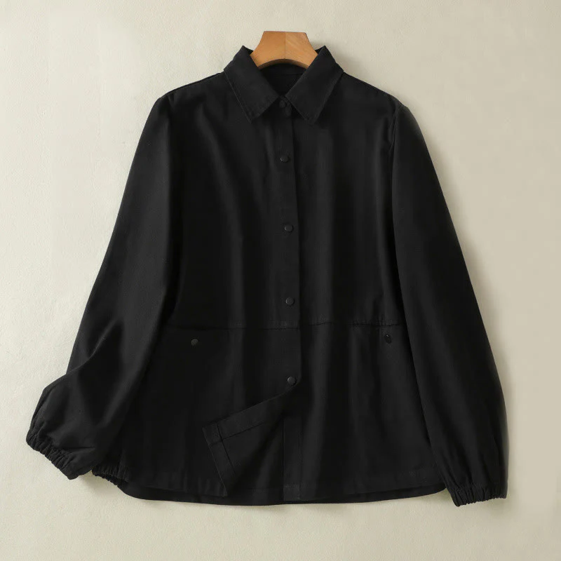 Buddha Stones Plain Button Design Stand Collar Women's Cotton Jacket