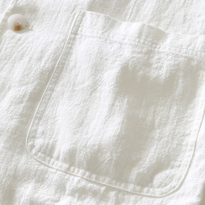 Buddha Stones Long Sleeve Button Placket Design Men's Cotton Linen Jacket Shirt With Pockets