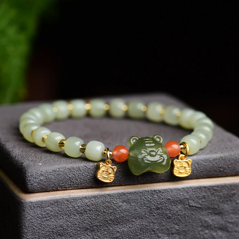 Buddha Stones Chinese Zodiac Lucky Tiger Jade Abundance Bracelet