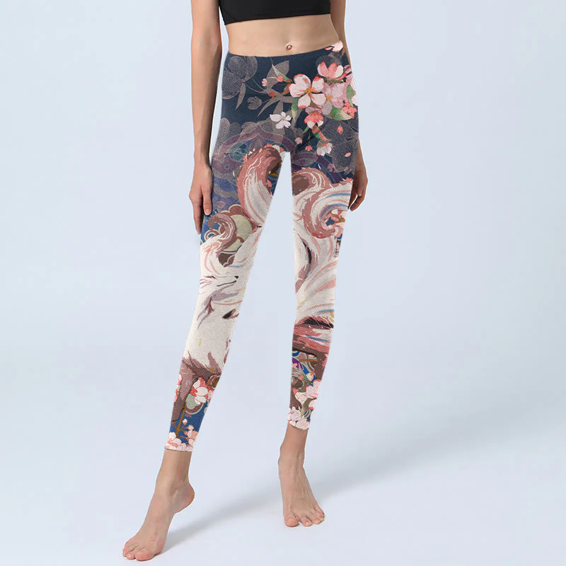 Buddha Stones Fox Cherry Blossoms Gym Leggings Women's Yoga Pants