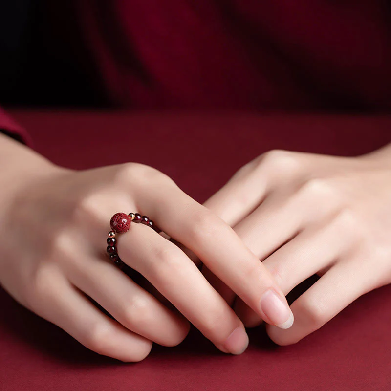 Buddha Stones Garnet Cinnabar Lucky Bead PiXiu Om Mani Padme Hum Rose Protection Ring