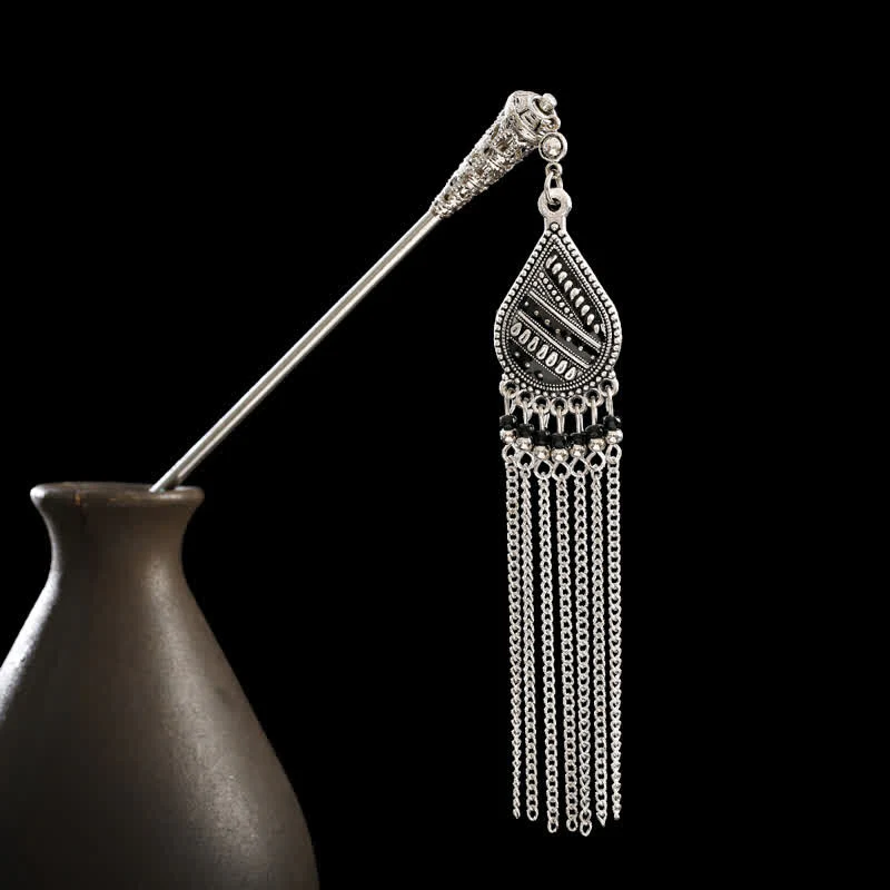 Buddha Stones Water Drop Lily of the Valley Flowers Tassels Confidence Hairpin