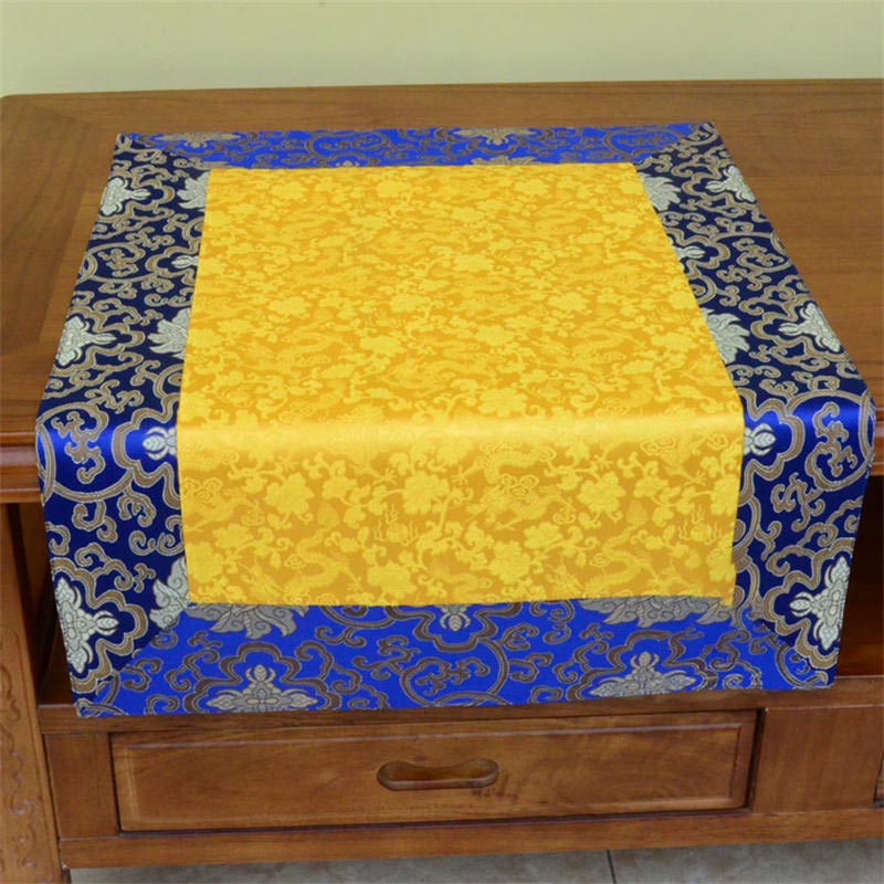 Buddha Stones Brocade Prayer Altar Flower Vajra Dragon Pattern Auspicious Symbols Table Runner