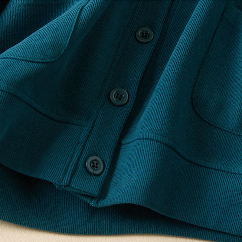 Buddha Stones Plain Buttons Women's Cotton Hooded Jacket With Pockets