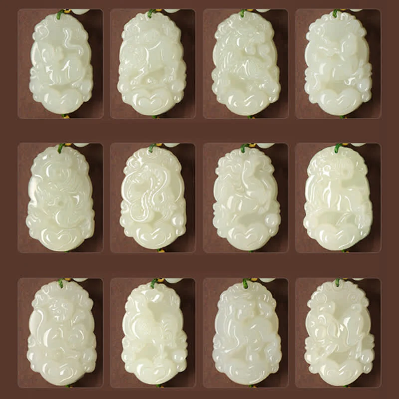 Buddha Stones 925 Sterling Silver Chinese Zodiac Hetian Jade Happiness Luck String Bracelet