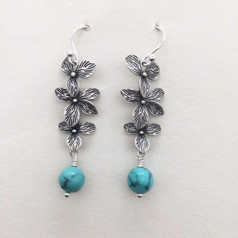 Buddha Stones 925 Sterling Silver Turquoise Lazurite Flower Leaf Serenity Protection Hook Drop Dangle Earrings