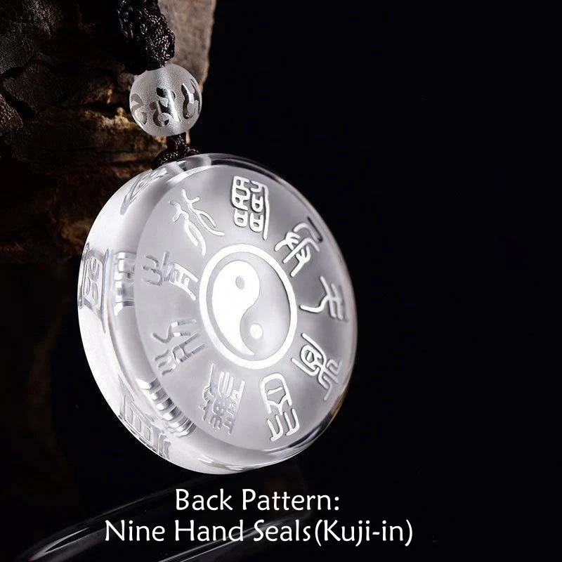 Buddha Stones Taoism Five Sacred Mountains Yin Yang Symbol Liuli Crystal Balance Necklace Pendant Key Chain