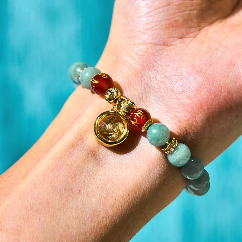 Buddha Stones Natural Green Jade Om Mani Padme Hum Cyclone Charm Luck Bracelet