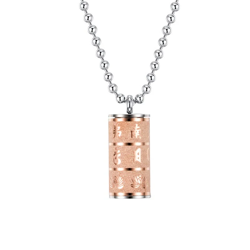 Buddha Stones Tibetan Om Mani Padme Hum Lotus Pattern Prayer Wheel Titanium Steel Peace Necklace Pendant